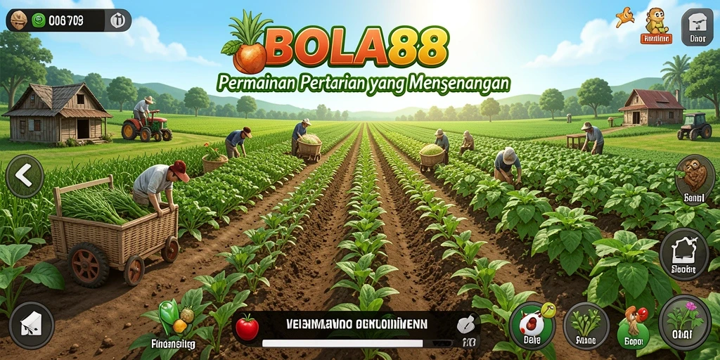 Tampilan gameplay BOLA88 dengan aktivitas berkebun yang seru.