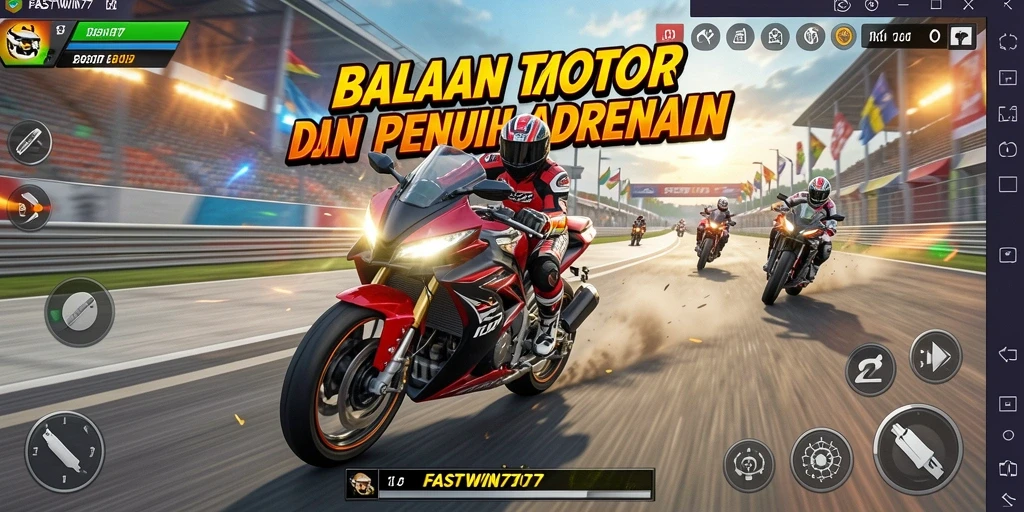 Tampilan gameplay FASTWIN77 saat balapan motor yang seru dan mendebarkan.
