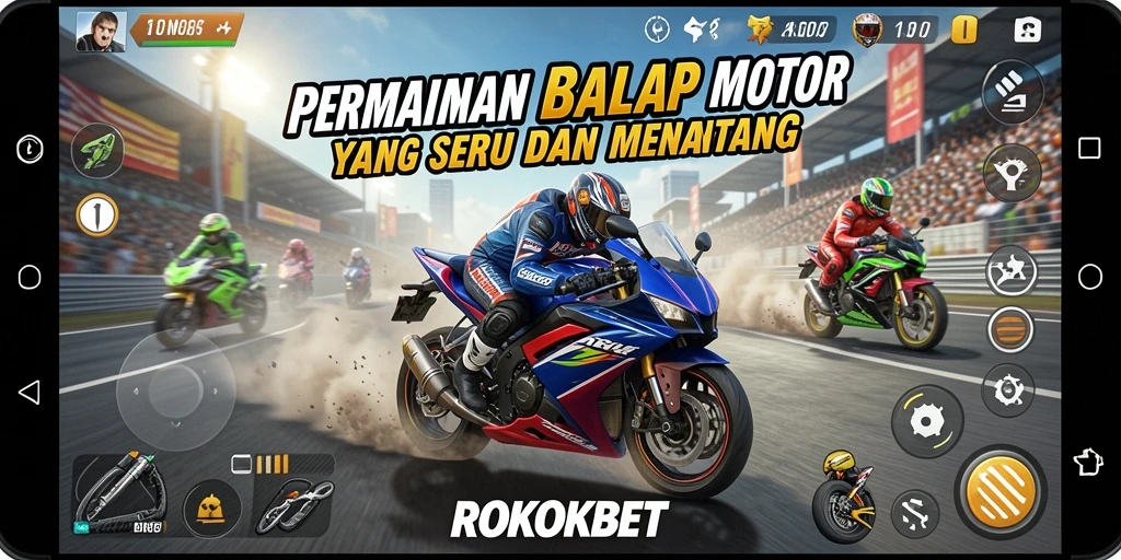 Tangkapan layar menunjukkan balapan motor yang seru dan menegangkan di ROKOKBET.